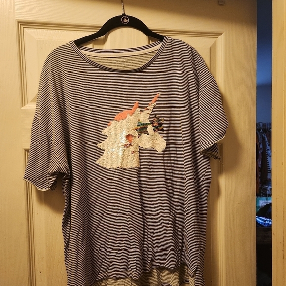 NWOT Girls Arizona Jean Co 3x 22 Plus Short Sleeve Striped Sequin - Picture 1 of 3